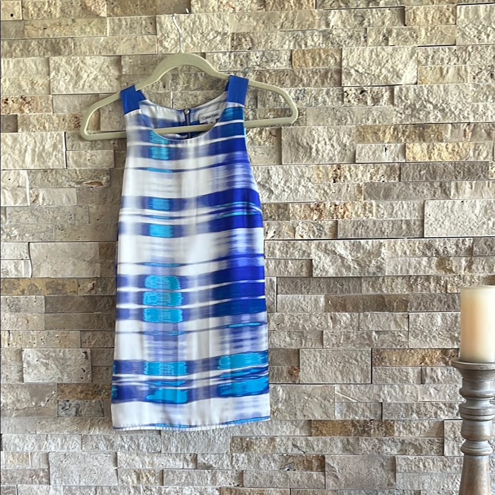Calvin Klein White and Blue Sleeveless  Top